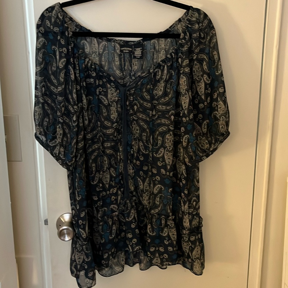 Canyon River Blues Ruffled Blue and Black Blouse